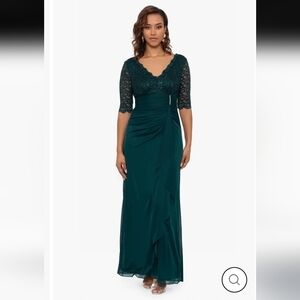 NWT Betsy & Adam Johanna 3/4 Sleeve Sheer Matte Long Dress Pine Green Si…